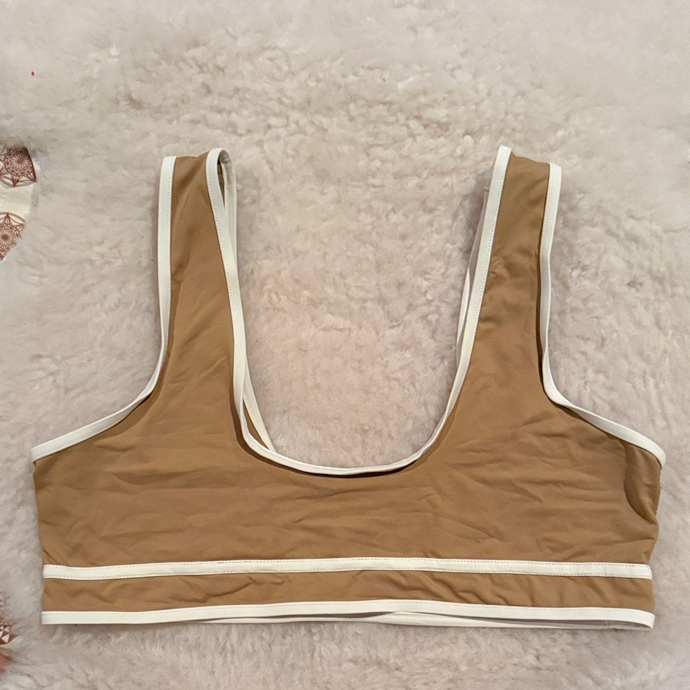 Stone Fox Swim Tan and White Bikini Top